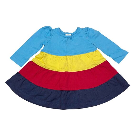 Hanna Andersson Rainbow Tiered Twirl Dress Size 70 Cotton Long Sleeved - Picture 1 of 6